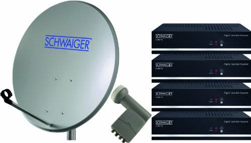 Schwaiger SAT8644 Digitale SAT-Anlagen Set inkl. 4 Receiver (4-Teilnehmer, 80 cm, FTA, Quattro-Switch-LNB)