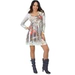 Fancy Cool Knit Sweater Dress with Vintage Graphic Design Print from Hot Fash Dresses - EDDY Ivory