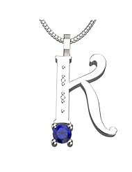 Sterling Silver Letter K - September Sapphire Birthstone 18 Inch Necklace