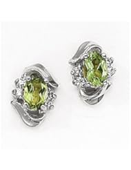 14K White Gold Oval Peridot and Diamond Earrings