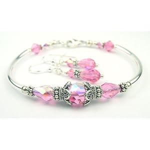 2 Piece Set: Pink Tourmaline October Birthstone Bracelets: Handmade in... by