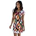 Tenworld Women Round Neck Short Sleeve Mini Dress Printing Party Cocktail (XL = US 10)