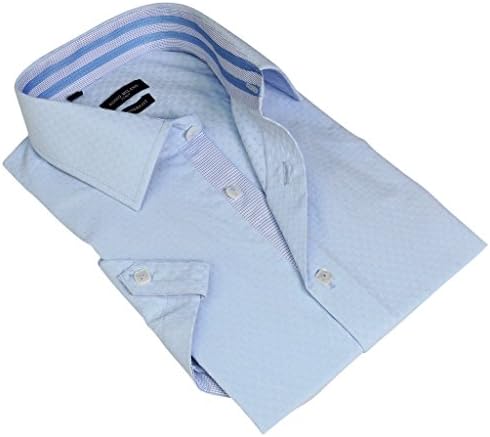 Rosso Milano's Mens Casual Baby Blue Slim Fit Contrast Lining Button Down Dress Shirts
