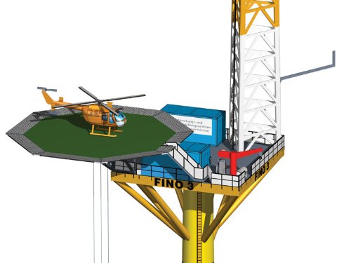 Kartonmodell FINO3 Offshore-Forschungsplattform in der Nordsee
