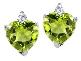 2.14 cts Heart Shape Peridot and Genuine Diamonds Earring Studs - 14kt White or Yellow Gold
