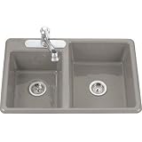 Kohler K-5813-3-K4 Clarity White/Color Double Bowl Kitchen Sink - Cashmere