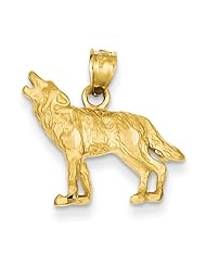 14K Yellow Gold Diamond-cut Wolf Charm Pendant