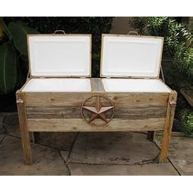 CG Products Bronze Star Double Cooler Hand-Made Weathered Wood Outdoor Double Ice Chest...