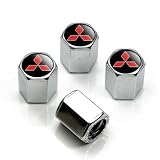 Mitsubishi Red Logo Chrome Tire Stem Valve Caps