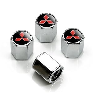 41oNYmKlP%2BL. SL500 AA300  Mitsubishi Red Logo Chrome Tire Stem Valve Caps
