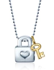 Alex Woo "Little Princess" Silver Lock with 14k Mini Key Pendant Necklace, 16"