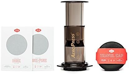 AeroPress Coffee & Espresso Maker + Stainless Steel Reusable Disk Coffee Filter Set + Travel / Press Grip