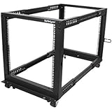 StarTech.com 12U Adjustable Depth Open Frame 4 Post Server Rack with Casters/Levelers and Cable Management Hooks 4POSTRACK12U Black