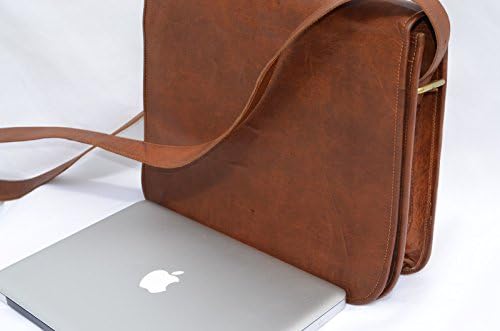 SKH06 Leather Bags Now Unisex Cross Shoulder Full Flap Laptop Leather Messenger Bag Satchel Dark Brown