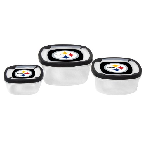 NFL Pittsburgh Steelers Nesting Square Containers, 7.2-Cup; 3.5-Cup; 2.1-Cup,  Clear, Piece of 3
