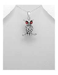 Owl Reconstructed stones Pendant Necklace In 92.5 Sterling Silver