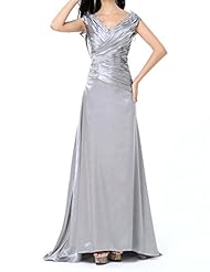 V-neck Sleeveless Floor Length Satin/Silk Evening Dress/Mother-of-the-Bride Dress 
