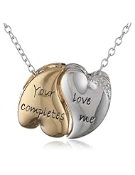 Sterling Silver Diamond Accent "Your Love Completes Me" Double Hearts Pendant Necklace , 18"
