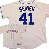 NY Mets Tom Seaver Cooperstown Replica Baseball Jersey by Majestic with SEAVER & #41 Laser Cut and Custom SEWN ON with AUTHENTIC TWILL"