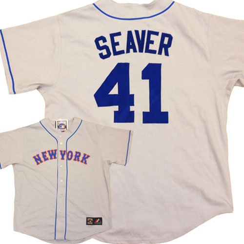 NY Mets Tom Seaver Cooperstown Replica Baseball Jersey by Majestic with SEAVER & #41 Laser Cut and Custom SEWN ON with AUTHENTIC TWILL