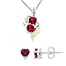 XPY Sterling Silver and 14k Yellow Gold Created Ruby Heart Pendant and Earrings Set