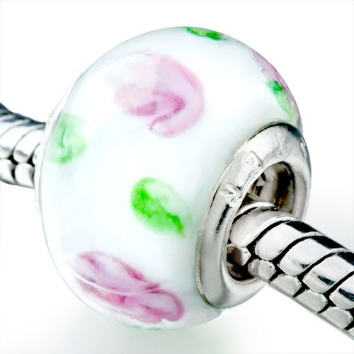 White Pink Flower Murano Glass Beads Holiday 