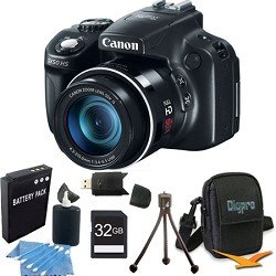 Canon PowerShot SX50 HS 12.1 MP Digital Camera with 50x Wide-Angle Optical Image Stabilized Zoom Super Bundle W/ 32 GB Secure Digital (SDHC) Mem. Card, Dig Pro Case SD USB 2.0 Card Reader, BP 1150
