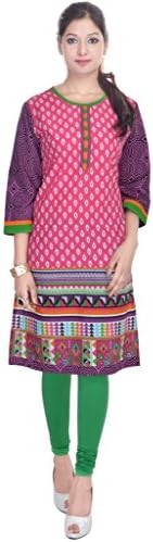 Shop Rajasthan Women's 3/4 Sleeve Printed Scoop Neck Tunic Top Cotton Kurti Large Pink