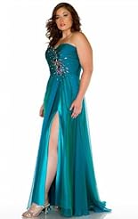 Chiffon/Taffeta/Tulle Mermaid Slit Crystals Applique Beaded Lace Crystal Evening Dress 
