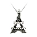 Sterling Silver Black-Diamond Eiffel Tower Pendant Necklace