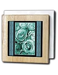 Tiffany Blue Rose Bouquet Surrounded by Ocean Blue Damask Ribbon Trim - 6 Inch... by 