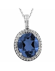 14K White Gold Oval Cut London Blue Topaz and Diamond Pendant -- LIFETIME WARRANTY