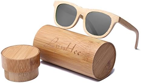 LynHee Bamboo Wood Wooden Polarized Sunglasses Natural Light Floating Frames, Wood Case (Bamboo Frame, Black)