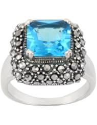 Sterling Silver Marcasite Blue Color Glass Ring