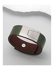 Green Leather Bracelet In White Base