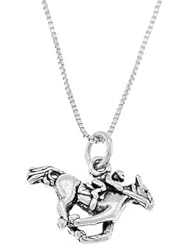 Sterling Silver Double Sided Equestrian Horse and Jockey Necklace
