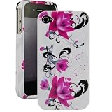 Fosmon Snap On Hard Crystal Design Case Cover for Apple iPhone 4/4S - Pink / Purple Flowers Design