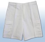 58% Linen 42% Cotton Cargo Shorts - Cubavera Men's Plain Front Belt Loops Six-Pocket Cargo Dress Shorts in Wedding White - 38