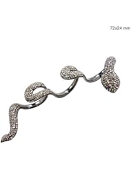 Couturechics 925 Sterling Silver 0.03 Ct Ruby Gemstone Natural Diamond Pave Snake Designer Three Finger Long Knuckle Rings Handmade Fashion Jewelry Size 7