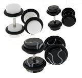Set of 3 Steel Fake Plugs - White Black and Black Marble - 16g Wire Stud - 8mm Fake Plugs - 3 Pairs