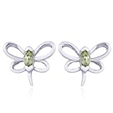 Rhodium Plated Sterling Silver Genuine Peridot Dragonfly Earrings