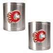 Calgary Flames 2pc Stainless Steel Can Holder Set- Primary Logo NHL Hockey