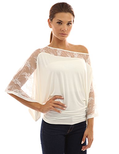 PattyBoutik Women's Lace One Shoulder Kimono Sleeve Top