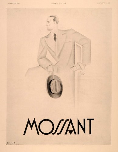 1930 Ad French Art Deco Mossant Hats Fedora Suit Men - Original Print Ad
