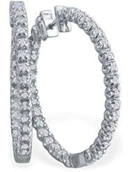 3 Carat 14K White Gold inside-out Diamond Hoop Earrings, 1 3/4 Inch Diameter