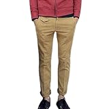 Allegra K Men Korean Style Straight Belt Loop Casual Pants Trousers Khaki W33