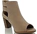 Soda Women's Wilma Faux Nubuck Leather Peep Toe Cut Out Side Buckle Stacked Heel Ankle Bootie