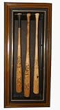 Three Bat Cabinet Style Display Case with Wood Finish Frame