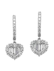 18k White Gold 0.99 Ctw Diamond Heart Baguette Earrings