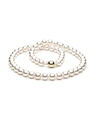 14KT Yellow Gold Elegant Necklace featuring Lustrous Round 8.5-9.0mm White Akoya Pearls - 16 length.
